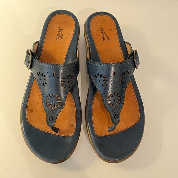 Dansko Cara Slide Buckle Thong Sandals Navy Leather Women's EUR 40 / US 9.5 - Picture 1 of 14